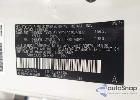 2017 Toyota Sienna Xle 8 Passenger from USA, damaged, VIN 5TDYZ3DC6HS824804